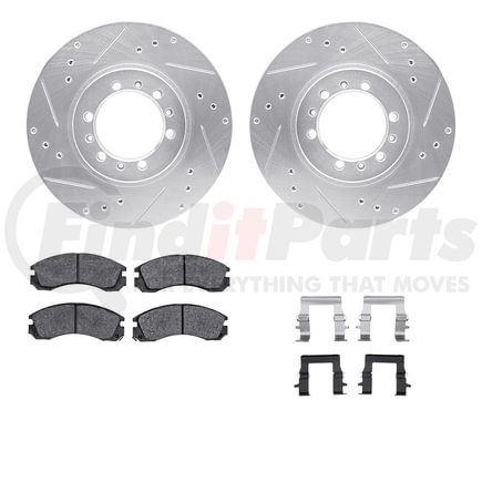 Dynamic Friction Company 7512-72046 Brake Rotor - Dimpled & Slotted - Silver w/5000 Brake Pads & HW Kit
