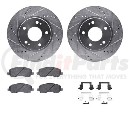 Dynamic Friction Company 7512-72068 Brake Rotor - Dimpled & Slotted - Silver w/5000 Brake Pads & HW Kit
