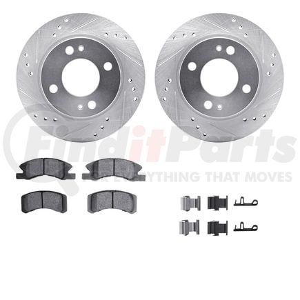 Dynamic Friction Company 7512-72070 Rotors-Drilled & Slotted-Silver w/ 5000 Advanced Brake Pads Incl Hdw