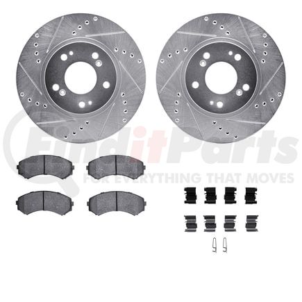 Dynamic Friction Company 7512-72072 Brake Rotor - Dimpled & Slotted - Silver w/5000 Brake Pads & HW Kit