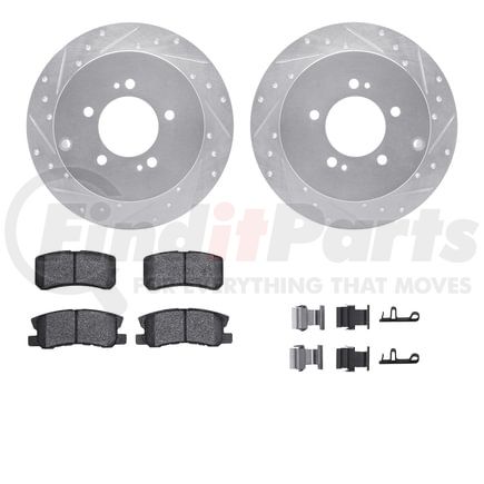 Dynamic Friction Company 7512-72075 Brake Rotor - Dimpled & Slotted - Silver w/5000 Brake Pads & HW Kit