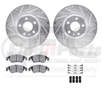 Dynamic Friction Company 7512-73065 Brake Rotor - Drilled & Slotted - Silver w/5000 Brake Pads & HW Kit
