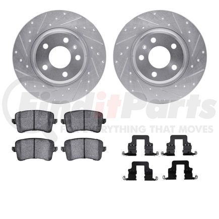 Dynamic Friction Company 7512-73069 Brake Rotor - Drilled & Slotted - Black w/5000 Brake Pads & HW Kit