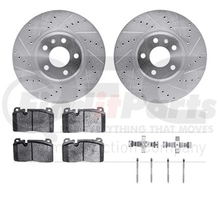 Dynamic Friction Company 7512-73077 Brake Rotor - Dimpled & Slotted - Silver w/5000 Brake Pads & HW Kit