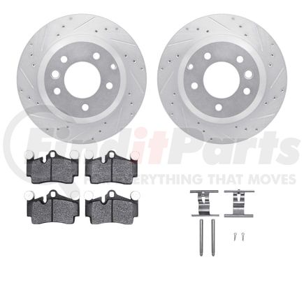 Dynamic Friction Company 7512-74077 Brake Rotor - Drilled & Slotted - Silver w/5000 Brake Pads & HW Kit