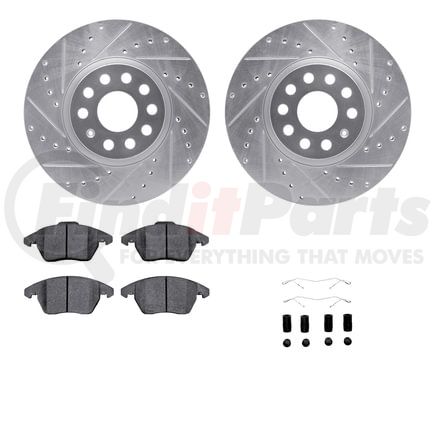 Dynamic Friction Company 7512-74105 Rotors-Drilled & Slotted-Silver w/ 5000 Advanced Brake Pads Incl Hdw