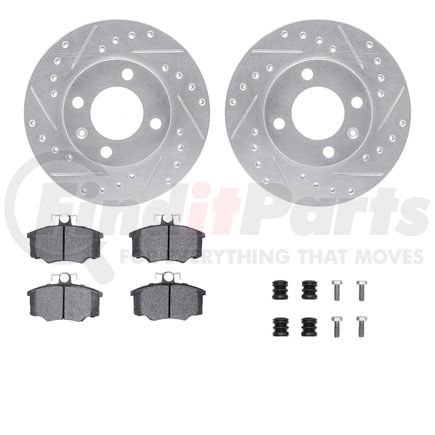 Dynamic Friction Company 7512-74119 Rotors-Drilled & Slotted-Silver w/ 5000 Advanced Brake Pads Incl Hdw