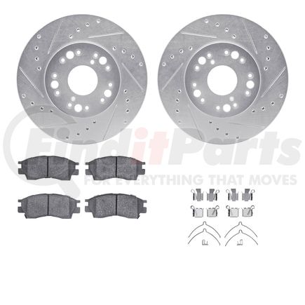 Dynamic Friction Company 7512-75000 Rotors-Drilled & Slotted-Silver w/ 5000 Advanced Brake Pads Incl Hdw