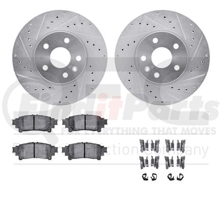 Dynamic Friction Company 7512-75020 Rotors-Drilled & Slotted-Silver w/ 5000 Advanced Brake Pads Incl Hdw
