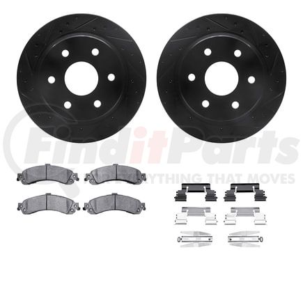 Dynamic Friction Company 8212-48014 Brake Rotor - Drilled & Slotted - Black- HD Brake Pad - Hardware