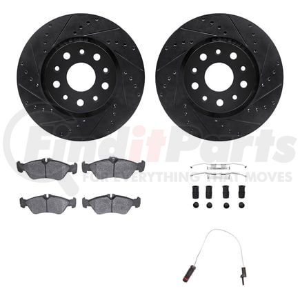 Dynamic Friction Company 8222-40002 Brake Rotor - Drilled & Slotted - Black w/HD Brake Pad w/HW Kit & Sensor
