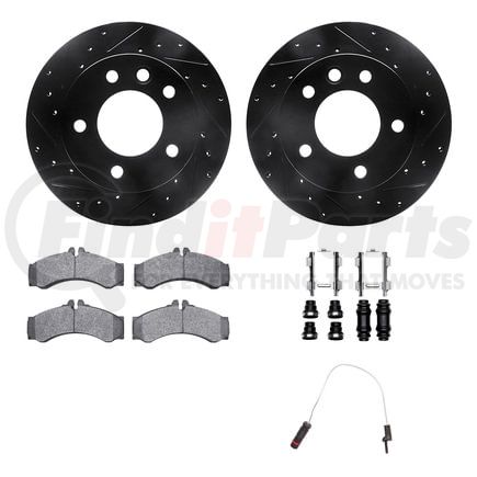 Dynamic Friction Company 8222-40008 Brake Rotor - Drilled & Slotted - Black w/HD Brake Pad w/HW Kit & Sensor