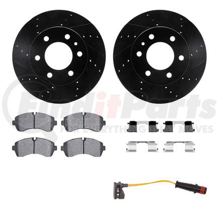 Dynamic Friction Company 8222-40011 Brake Rotor - Drilled & Slotted - Black w/HD Brake Pad w/HW Kit & Sensor