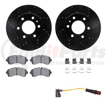 Dynamic Friction Company 8222-40012 Brake Rotor - Drilled & Slotted - Black w/HD Brake Pad w/HW Kit & Sensor