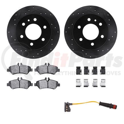 Dynamic Friction Company 8222-40014 Brake Rotor - Drilled & Slotted - Black w/HD Brake Pad w/HW Kit & Sensor