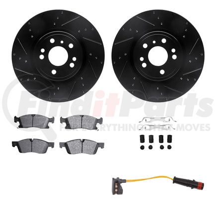 Dynamic Friction Company 8222-63002 Brake Rotor - Drilled & Slotted - Black w/HD Brake Pad w/HW Kit & Sensor