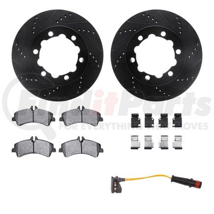Dynamic Friction Company 8222-63198 Brake Rotor - Drilled & Slotted - Black w/HD Brake Pad w/HW Kit & Sensor