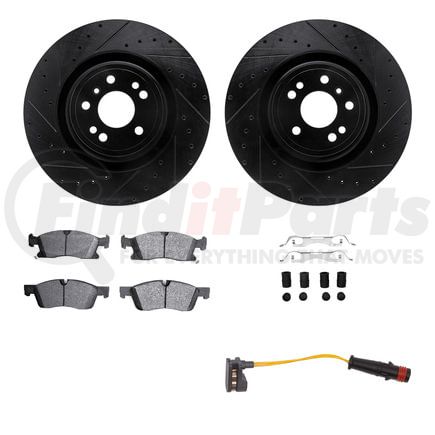 Dynamic Friction Company 8222-63003 Brake Rotor - Drilled & Slotted - Black w/HD Brake Pad w/HW Kit & Sensor