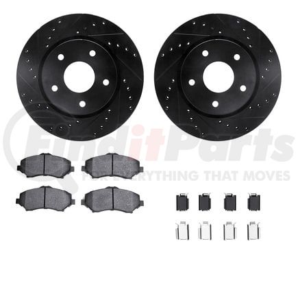 Dynamic Friction Company 8412-40020 Brake Rotor Drilled & Slotted - Black- w/Ulitmate Duty Brake Pad & HW Kit