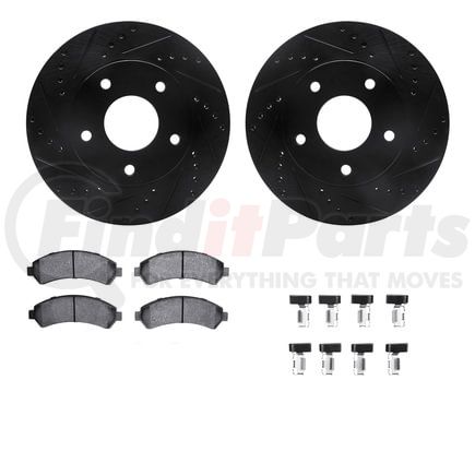 Dynamic Friction Company 8412-48020 Brake Rotor Drilled & Slotted - Black- w/Ulitmate Duty Brake Pad & HW Kit