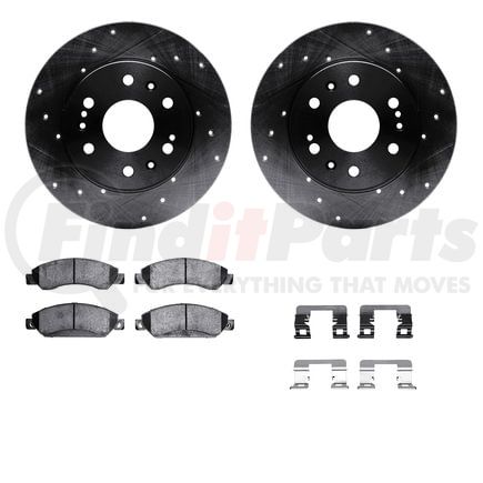 Dynamic Friction Company 8412-48035 Brake Rotor Drilled & Slotted - Black- w/Ulitmate Duty Brake Pad & HW Kit