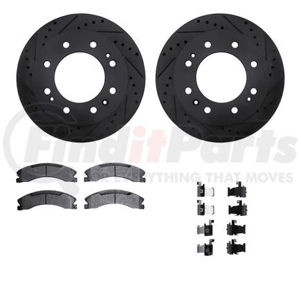 Dynamic Friction Company 8412-48043 Brake Rotor Drilled & Slotted - Black- w/Ulitmate Duty Brake Pad & HW Kit