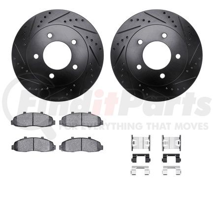 Dynamic Friction Company 8412-54035 Brake Rotor Drilled & Slotted - Black- w/Ulitmate Duty Brake Pad & HW Kit