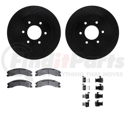 Dynamic Friction Company 8412-67008 Brake Rotor Drilled & Slotted - Black- w/Ulitmate Duty Brake Pad & HW Kit