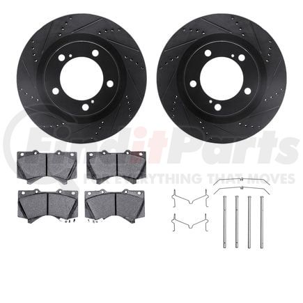 Dynamic Friction Company 8412-76019 Brake Rotor Drilled & Slotted - Black- w/Ulitmate Duty Brake Pad & HW Kit