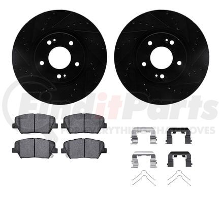 Dynamic Friction Company 8512-03082 Brake Rotor - Dimpled & Slotted - Black w/5000 Brake Pads & HW Kit