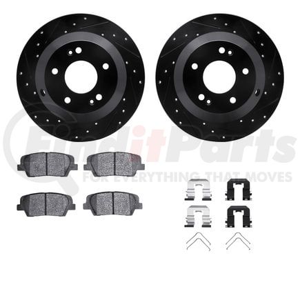 Dynamic Friction Company 8512-03088 Brake Rotor - Dimpled & Slotted - Black w/5000 Brake Pads & HW Kit