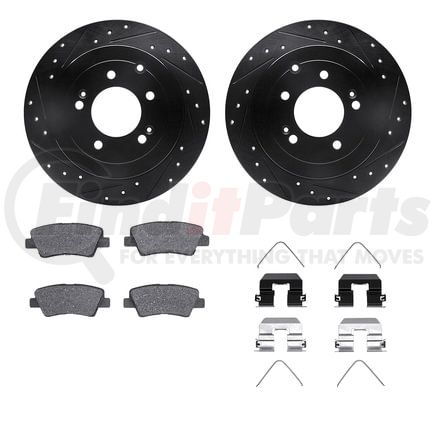 Dynamic Friction Company 8512-03093 Brake Rotor - Dimpled & Slotted - Black w/5000 Brake Pads & HW Kit