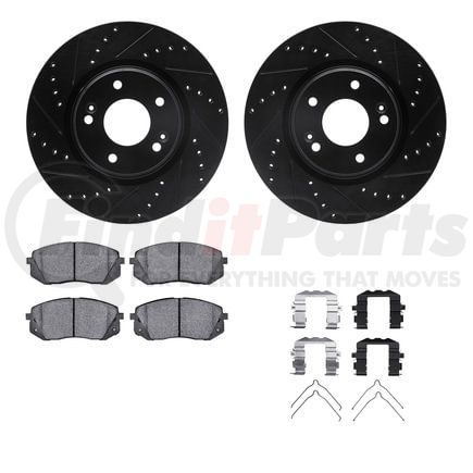 Dynamic Friction Company 8512-03095 Brake Rotor - Dimpled & Slotted - Black w/5000 Brake Pads & HW Kit