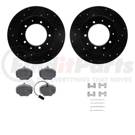 Dynamic Friction Company 8512-11002 Brake Rotor - Drilled & Slotted - Black w/5000 Brake Pads & HW Kit
