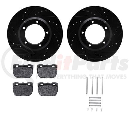 Dynamic Friction Company 8512-11006 Brake Rotor - Drilled & Slotted - Black w/5000 Brake Pads & HW Kit