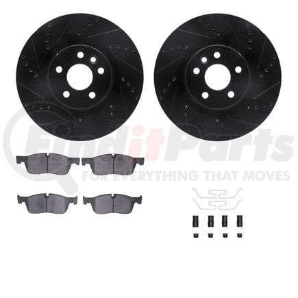 Dynamic Friction Company 8512-11029 Brake Rotor - Dimpled & Slotted - Black w/5000 Brake Pads & HW Kit