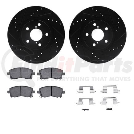 Dynamic Friction Company 8512-13020 Brake Rotor - Dimpled & Slotted - Black w/5000 Brake Pads & HW Kit