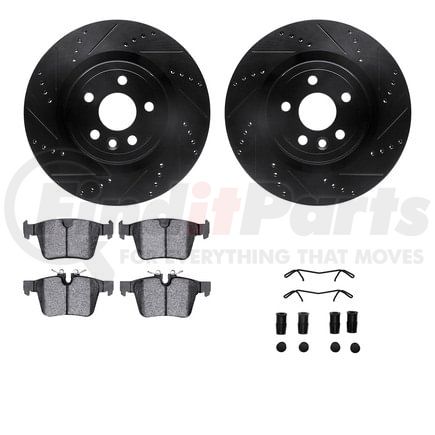 Dynamic Friction Company 8512-20022 Brake Rotor - Dimpled & Slotted - Black w/5000 Brake Pads & HW Kit