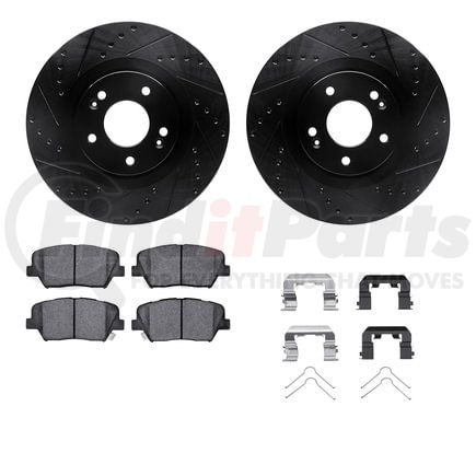 Dynamic Friction Company 8512-21039 Brake Rotor - Dimpled & Slotted - Black w/5000 Brake Pads & HW Kit