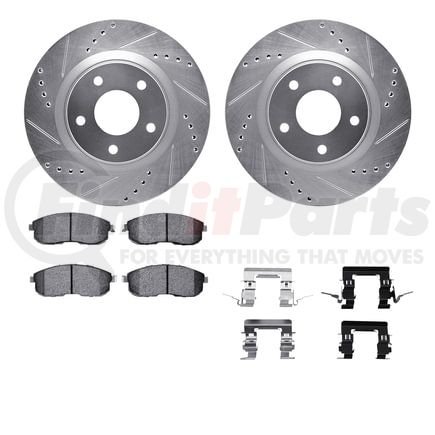Dynamic Friction Company 7612-67013 Rotors-Drilled & Slotted-Silver w/ 5000 Euro Ceramic Brake Pads Incl Hdw