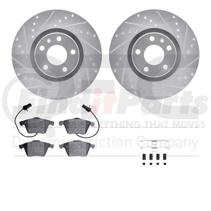 Dynamic Friction Company 7612-73044 Rotors-Drilled & Slotted-Silver w/ 5000 Euro Ceramic Brake Pads Incl Hdw