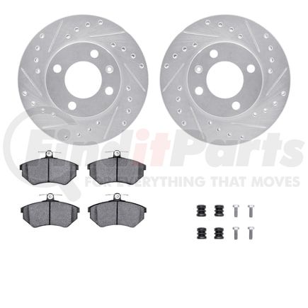 Dynamic Friction Company 7612-74003 Rotors-Drilled & Slotted-Silver w/ 5000 Euro Ceramic Brake Pads Incl Hdw