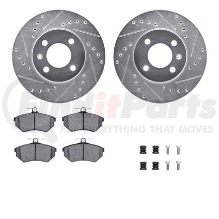 Dynamic Friction Company 7612-74006 Rotors-Drilled & Slotted-Silver w/ 5000 Euro Ceramic Brake Pads Incl Hdw