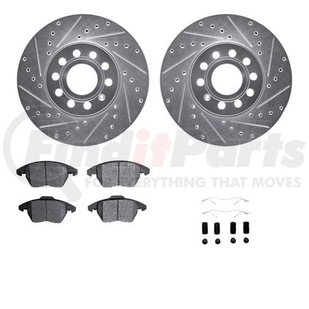 Dynamic Friction Company 7612-74032 Rotors-Drilled & Slotted-Silver w/ 5000 Euro Ceramic Brake Pads Incl Hdw