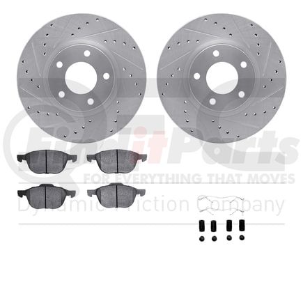 Dynamic Friction Company 7612-80006 Rotors-Drilled & Slotted-Silver w/ 5000 Euro Ceramic Brake Pads Incl Hdw