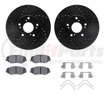Dynamic Friction Company 8512-59065 Brake Rotor - Dimpled & Slotted - Black w/5000 Brake Pads & HW Kit