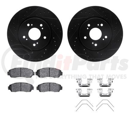 Dynamic Friction Company 8512-59085 Brake Rotor - Dimpled & Slotted - Black w/5000 Brake Pads & HW Kit