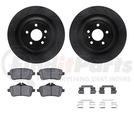 Dynamic Friction Company 8512-63134 Brake Rotor - Drilled & Slotted - Black w/5000 Brake Pads & HW Kit