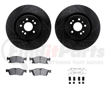 Dynamic Friction Company 8512-63147 Brake Rotor - Dimpled & Slotted - Black w/5000 Brake Pads & HW Kit