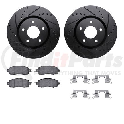 Dynamic Friction Company 8512-67081 Rotors-Drilled & Slotted-Black w/ 5000 Advanced Brake Pads Incl Hdw